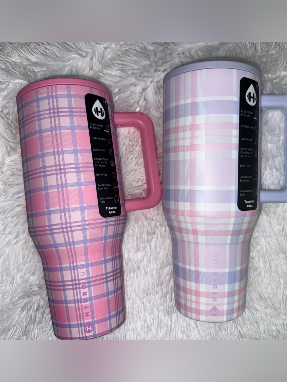 HydroJug Pink & Lavender Plaid Insulated 40 Oz travelers